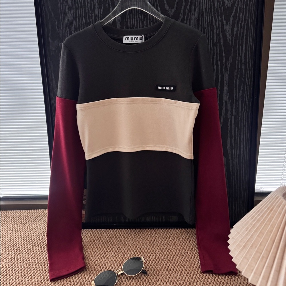 Miu Miu Tri-Color Block Long Sleeve with Logo Patch 🛍️